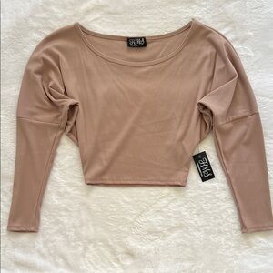 Hot Miami Styles Women's Taupe Long Sleeve Crop Top, Size S